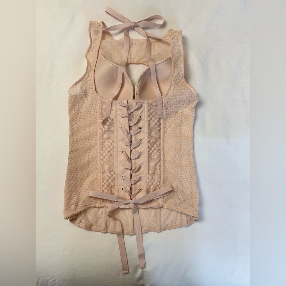 Victoria's Secret Lace Corset Blush Pink High Neck Side Zip Size 34B Romantic - Picture 4 of 13